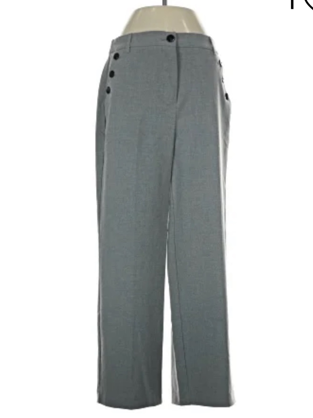 Rachel Zoe Gray Mid/High-Waist Straight Leg Trousers with Side Buttons size 10